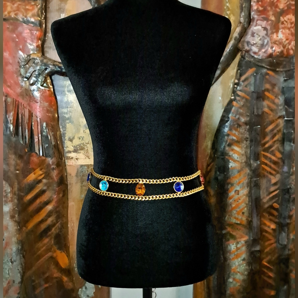 Vintage Multicolor Gem Rhinestone Chain Belt